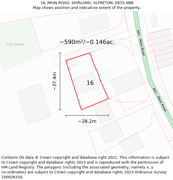 16, MAIN ROAD, SHIRLAND, ALFRETON, DE55 6BB: Plot and title map