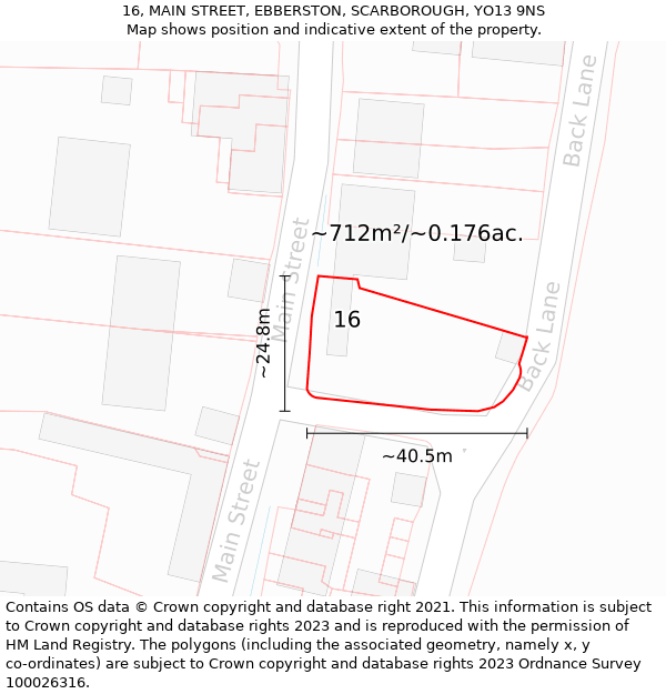 16, MAIN STREET, EBBERSTON, SCARBOROUGH, YO13 9NS: Plot and title map