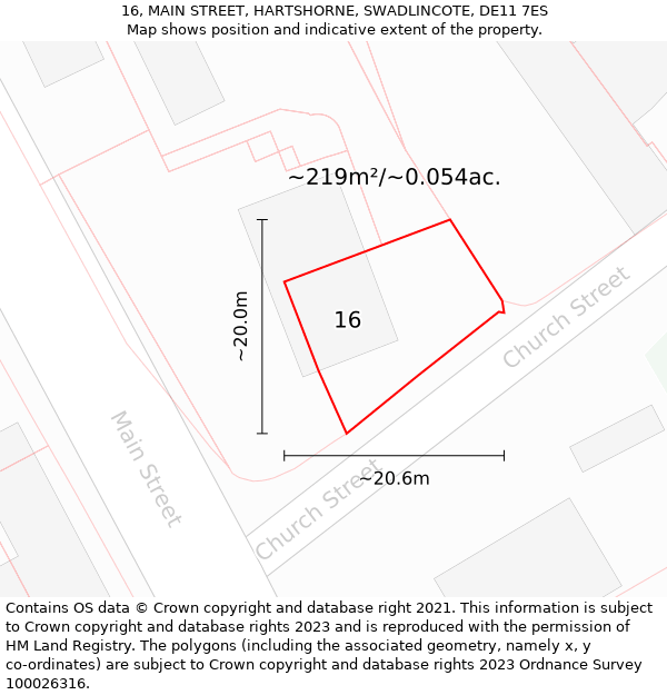 16, MAIN STREET, HARTSHORNE, SWADLINCOTE, DE11 7ES: Plot and title map