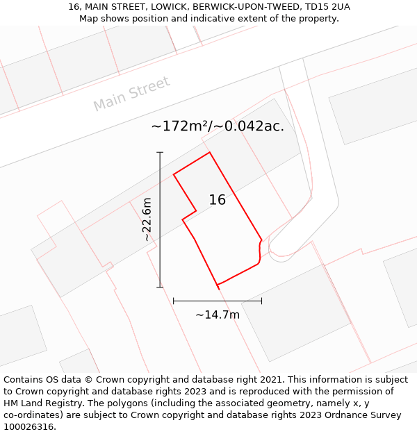 16, MAIN STREET, LOWICK, BERWICK-UPON-TWEED, TD15 2UA: Plot and title map