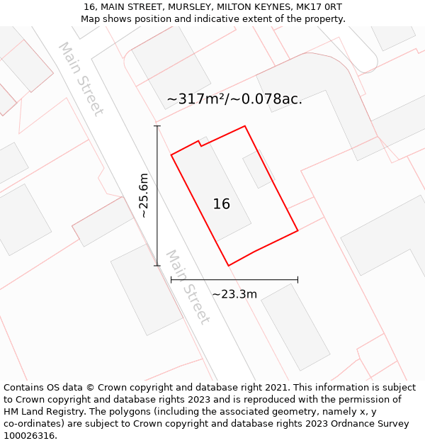 16, MAIN STREET, MURSLEY, MILTON KEYNES, MK17 0RT: Plot and title map