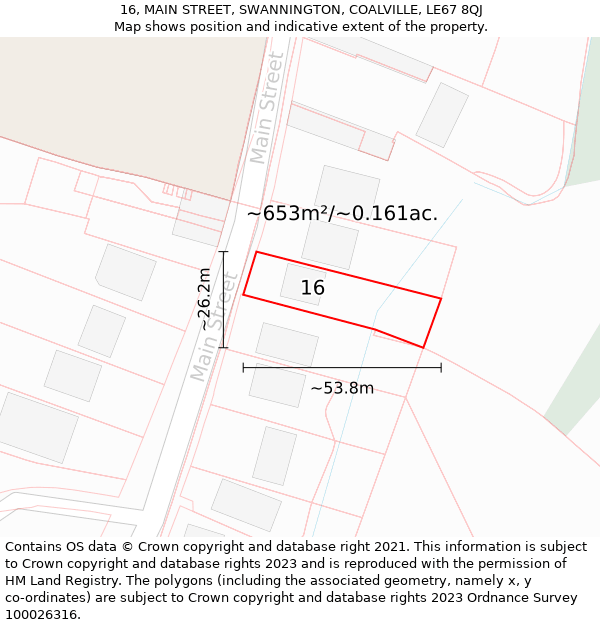 16, MAIN STREET, SWANNINGTON, COALVILLE, LE67 8QJ: Plot and title map