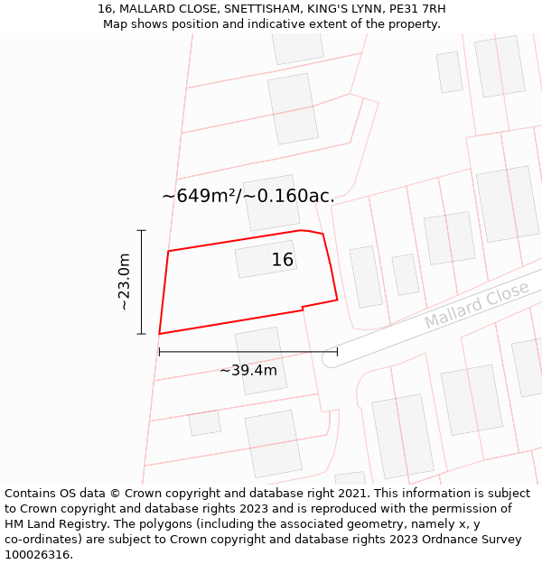 16, MALLARD CLOSE, SNETTISHAM, KING'S LYNN, PE31 7RH: Plot and title map