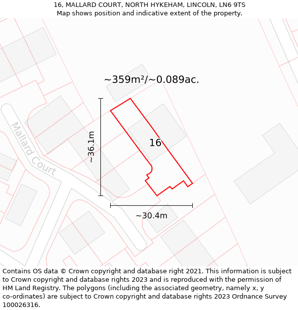 16, MALLARD COURT, NORTH HYKEHAM, LINCOLN, LN6 9TS: Plot and title map