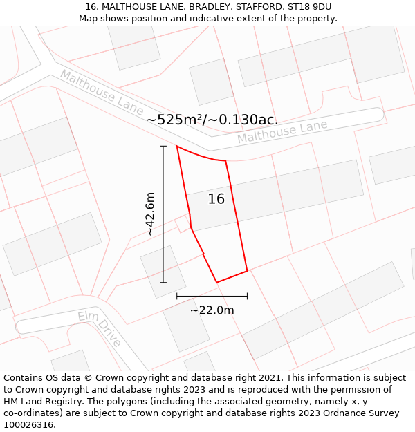 16, MALTHOUSE LANE, BRADLEY, STAFFORD, ST18 9DU: Plot and title map