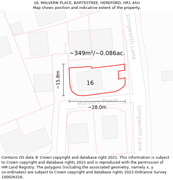 16, MALVERN PLACE, BARTESTREE, HEREFORD, HR1 4AU: Plot and title map