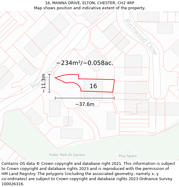 16, MANNA DRIVE, ELTON, CHESTER, CH2 4RP: Plot and title map