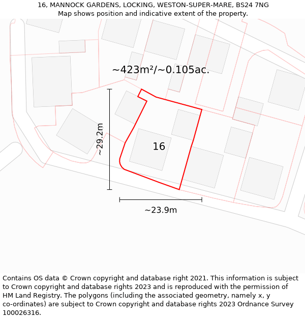 16, MANNOCK GARDENS, LOCKING, WESTON-SUPER-MARE, BS24 7NG: Plot and title map