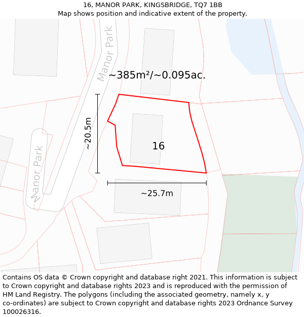 16, MANOR PARK, KINGSBRIDGE, TQ7 1BB: Plot and title map