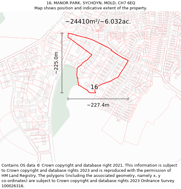 16, MANOR PARK, SYCHDYN, MOLD, CH7 6EQ: Plot and title map