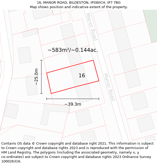 16, MANOR ROAD, BILDESTON, IPSWICH, IP7 7BG: Plot and title map