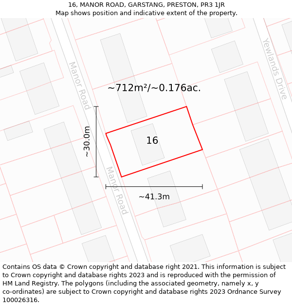 16, MANOR ROAD, GARSTANG, PRESTON, PR3 1JR: Plot and title map