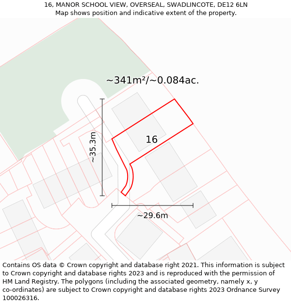 16, MANOR SCHOOL VIEW, OVERSEAL, SWADLINCOTE, DE12 6LN: Plot and title map