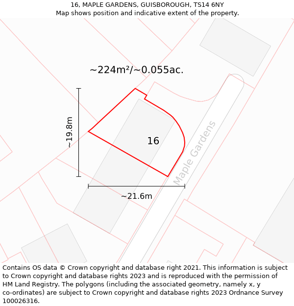 16, MAPLE GARDENS, GUISBOROUGH, TS14 6NY: Plot and title map