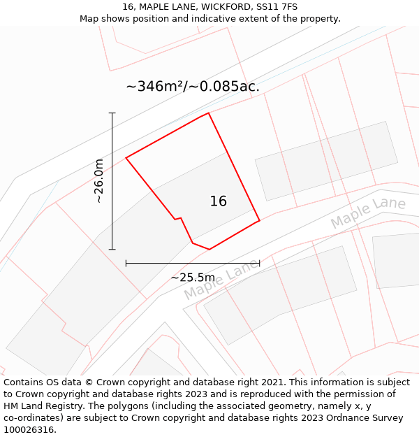 16, MAPLE LANE, WICKFORD, SS11 7FS: Plot and title map