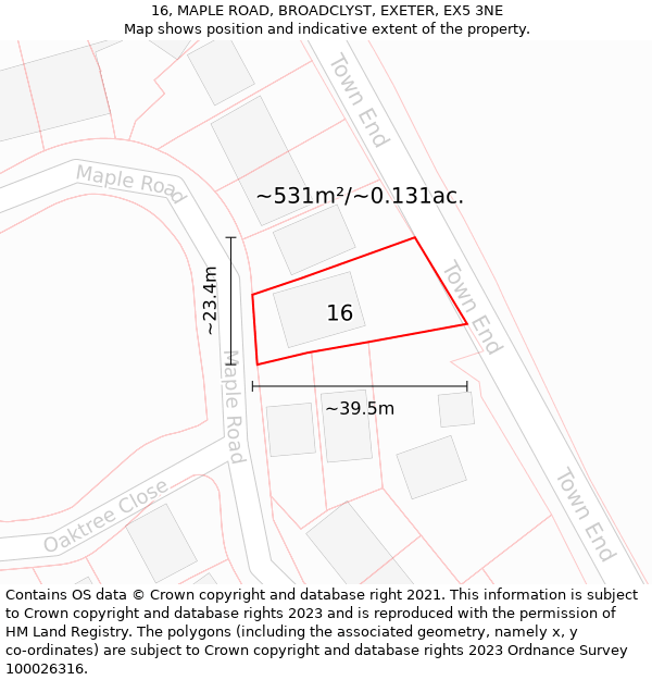 16, MAPLE ROAD, BROADCLYST, EXETER, EX5 3NE: Plot and title map