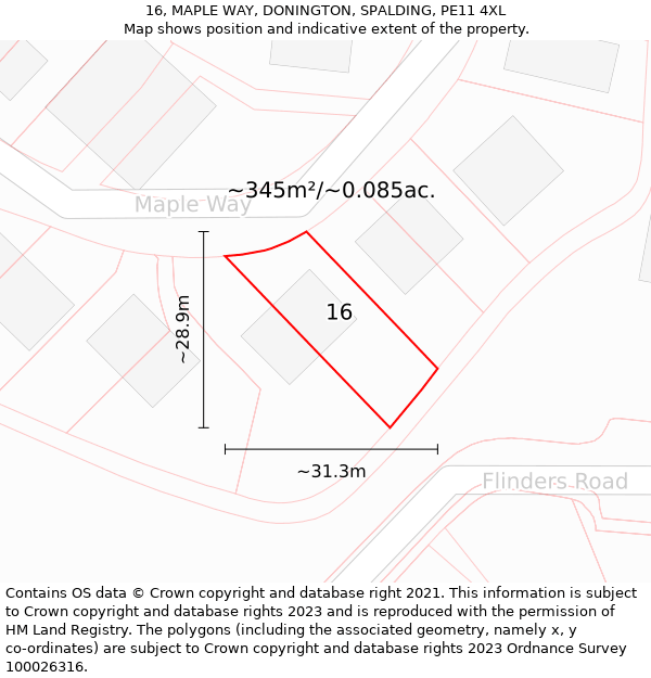 16, MAPLE WAY, DONINGTON, SPALDING, PE11 4XL: Plot and title map