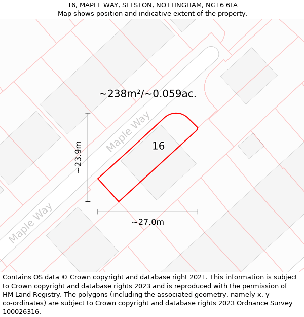 16, MAPLE WAY, SELSTON, NOTTINGHAM, NG16 6FA: Plot and title map