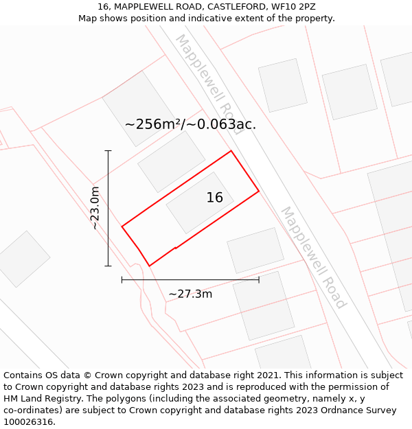 16, MAPPLEWELL ROAD, CASTLEFORD, WF10 2PZ: Plot and title map