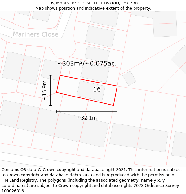 16, MARINERS CLOSE, FLEETWOOD, FY7 7BR: Plot and title map