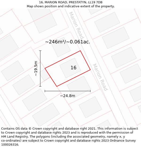 16, MARION ROAD, PRESTATYN, LL19 7DB: Plot and title map