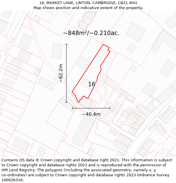 16, MARKET LANE, LINTON, CAMBRIDGE, CB21 4HU: Plot and title map