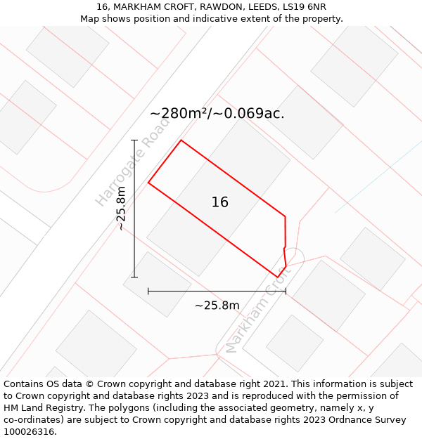 16, MARKHAM CROFT, RAWDON, LEEDS, LS19 6NR: Plot and title map