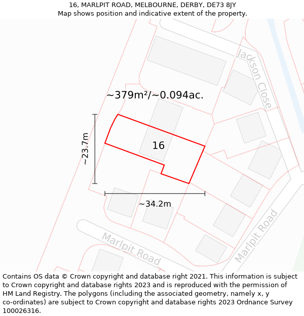 16, MARLPIT ROAD, MELBOURNE, DERBY, DE73 8JY: Plot and title map