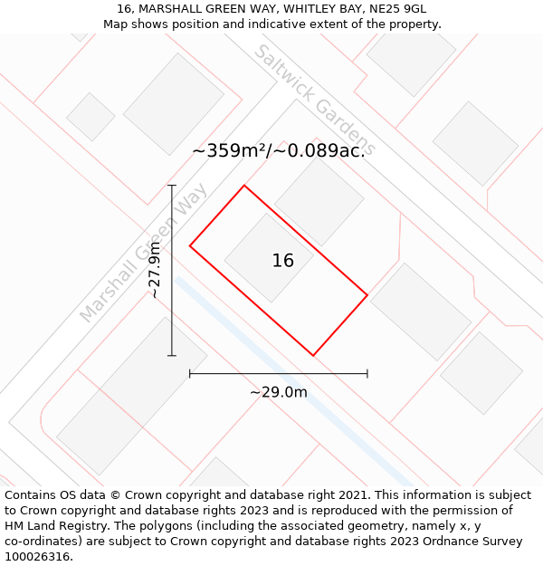 16, MARSHALL GREEN WAY, WHITLEY BAY, NE25 9GL: Plot and title map