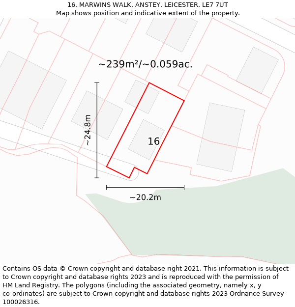 16, MARWINS WALK, ANSTEY, LEICESTER, LE7 7UT: Plot and title map