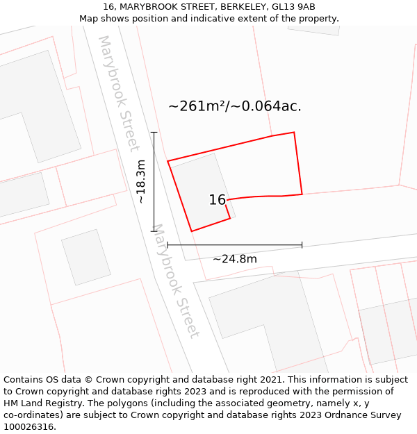 16, MARYBROOK STREET, BERKELEY, GL13 9AB: Plot and title map