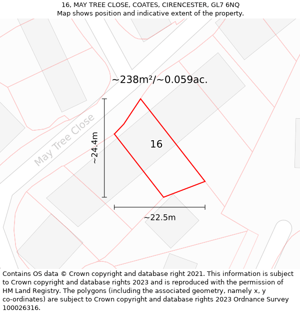 16, MAY TREE CLOSE, COATES, CIRENCESTER, GL7 6NQ: Plot and title map