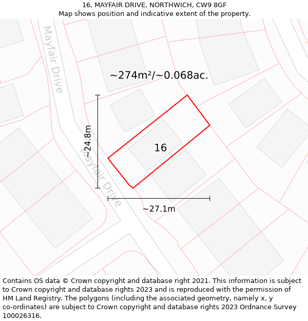 16, MAYFAIR DRIVE, NORTHWICH, CW9 8GF: Plot and title map