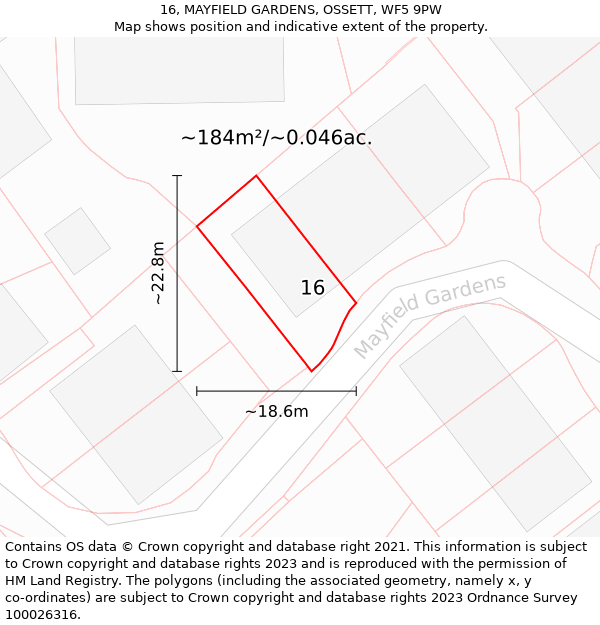 16, MAYFIELD GARDENS, OSSETT, WF5 9PW: Plot and title map