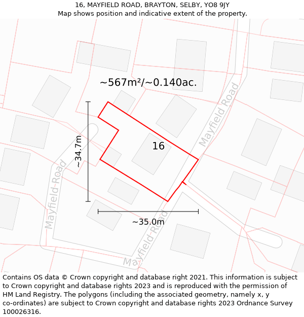 16, MAYFIELD ROAD, BRAYTON, SELBY, YO8 9JY: Plot and title map