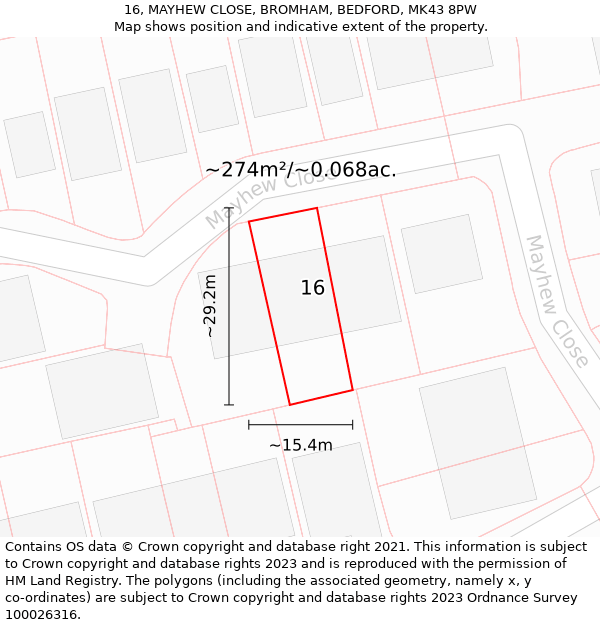 16, MAYHEW CLOSE, BROMHAM, BEDFORD, MK43 8PW: Plot and title map