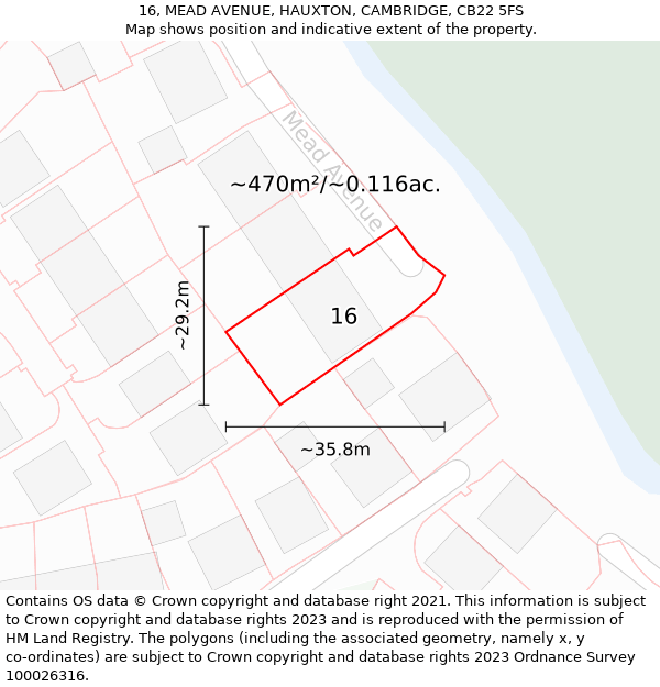 16, MEAD AVENUE, HAUXTON, CAMBRIDGE, CB22 5FS: Plot and title map