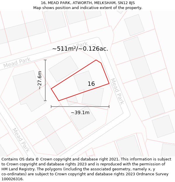 16, MEAD PARK, ATWORTH, MELKSHAM, SN12 8JS: Plot and title map