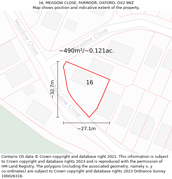 16, MEADOW CLOSE, FARMOOR, OXFORD, OX2 9NZ: Plot and title map