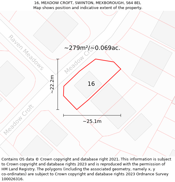 16, MEADOW CROFT, SWINTON, MEXBOROUGH, S64 8EL: Plot and title map