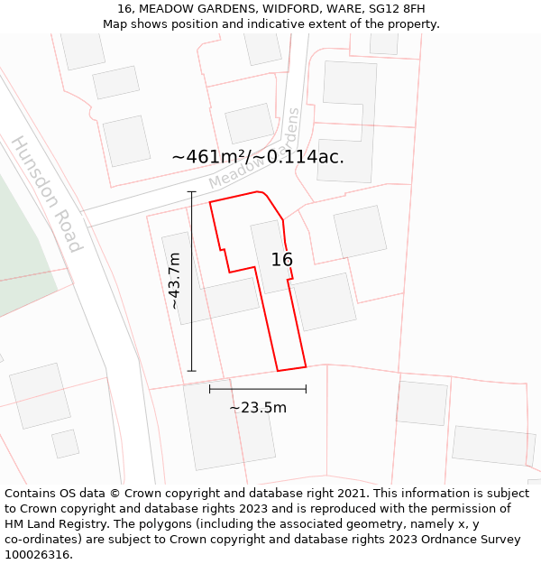 16, MEADOW GARDENS, WIDFORD, WARE, SG12 8FH: Plot and title map