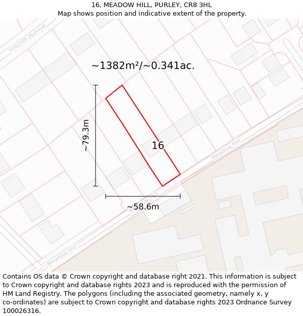 16, MEADOW HILL, PURLEY, CR8 3HL: Plot and title map