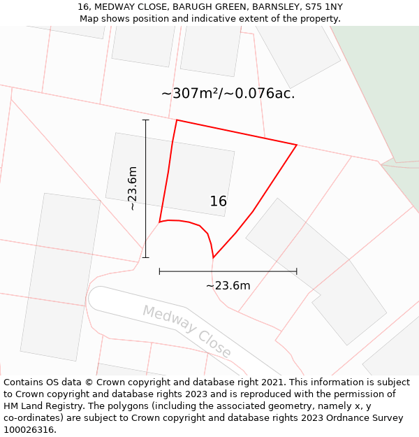 16, MEDWAY CLOSE, BARUGH GREEN, BARNSLEY, S75 1NY: Plot and title map