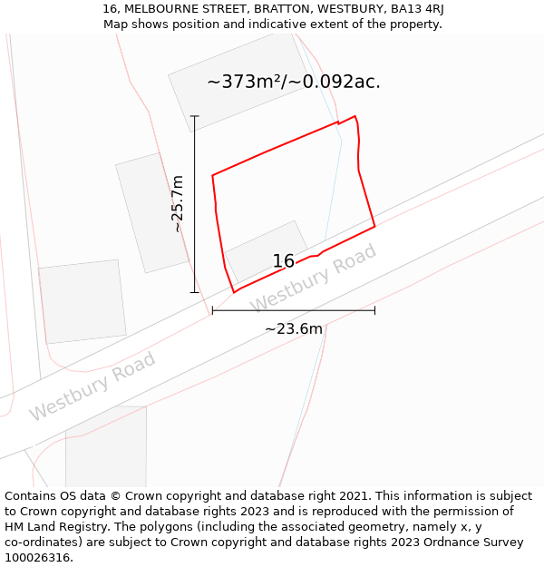 16, MELBOURNE STREET, BRATTON, WESTBURY, BA13 4RJ: Plot and title map