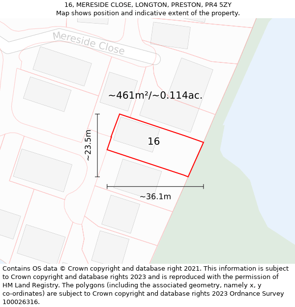 16, MERESIDE CLOSE, LONGTON, PRESTON, PR4 5ZY: Plot and title map