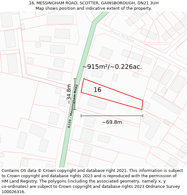 16, MESSINGHAM ROAD, SCOTTER, GAINSBOROUGH, DN21 3UH: Plot and title map