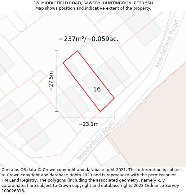 16, MIDDLEFIELD ROAD, SAWTRY, HUNTINGDON, PE28 5SH: Plot and title map