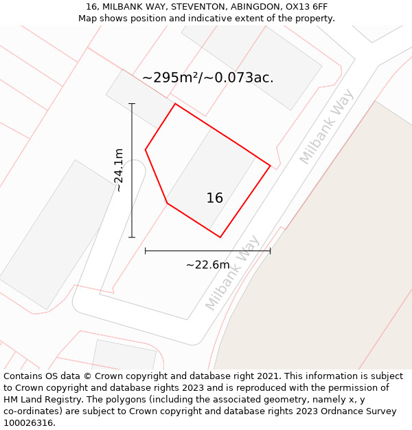 16, MILBANK WAY, STEVENTON, ABINGDON, OX13 6FF: Plot and title map