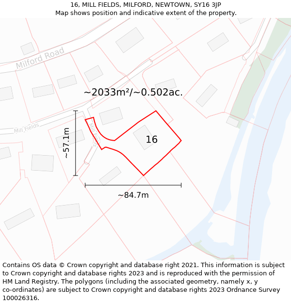 16, MILL FIELDS, MILFORD, NEWTOWN, SY16 3JP: Plot and title map