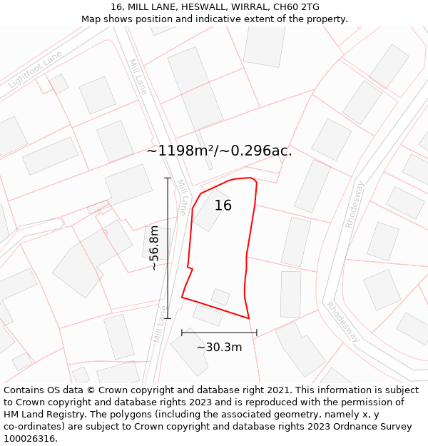 16, MILL LANE, HESWALL, WIRRAL, CH60 2TG: Plot and title map